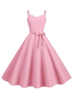 1950s Spaghetti Strap Bow Decor Solid Dress