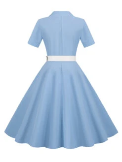 1950s Solid Contrast Lapel Belt Dress -BUNBUN Fancy Clothing Shop SCHL003739 SB 3