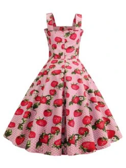 1950s Strap Strawberry Polka Dots Sleeveless Dress 10 1950s Strap Strawberry Polka Dots Sleeveless Dress -BUNBUN Fancy Clothing Shop SCHL003740 P 3 compressed
