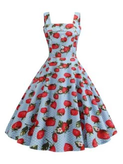 1950s Strap Strawberry Polka Dots Sleeveless Dress 11 1950s Strap Strawberry Polka Dots Sleeveless Dress -BUNBUN Fancy Clothing Shop SCHL003740 SB 1 compressed