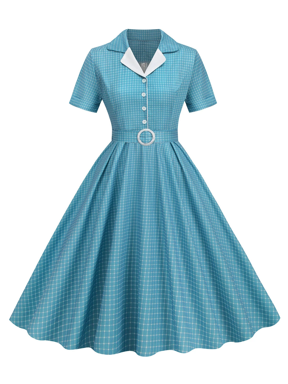 1950s Window Pane Plaid Lapel Swing Dress 12 1950s Window Pane Plaid Lapel Swing Dress - Image 10