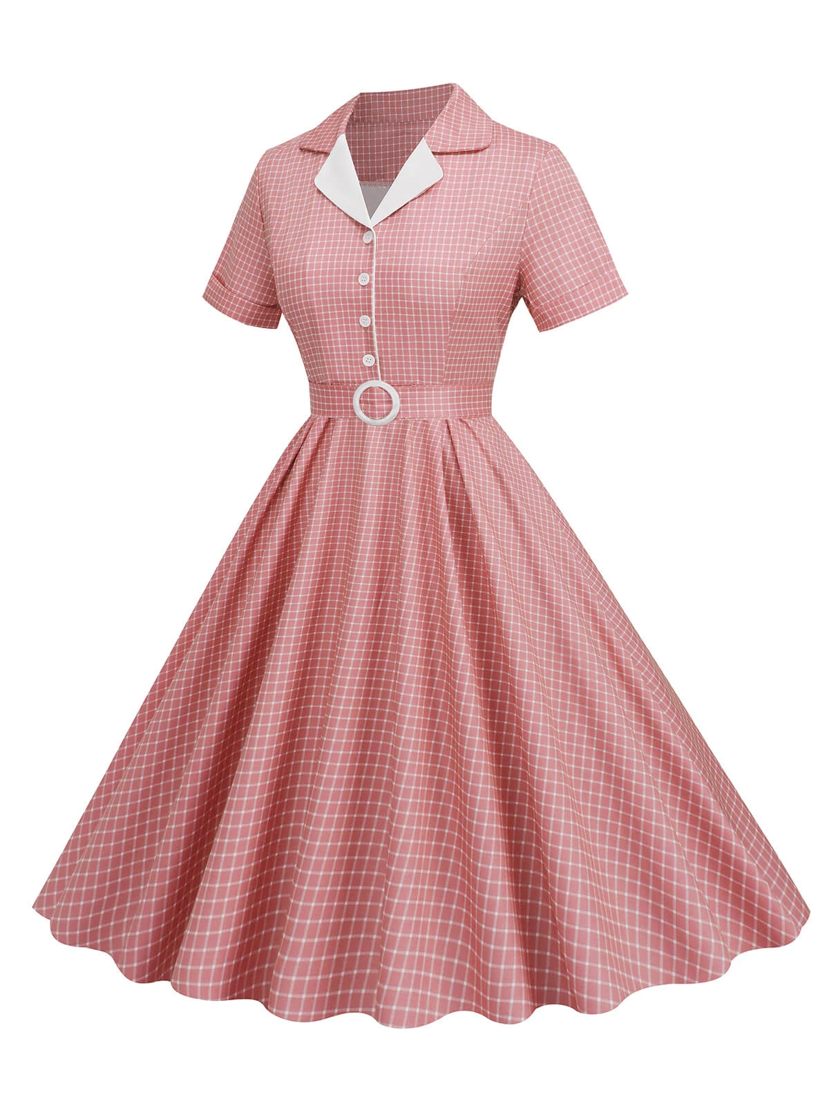 1950s Window Pane Plaid Lapel Swing Dress 7 1950s Window Pane Plaid Lapel Swing Dress - Image 5