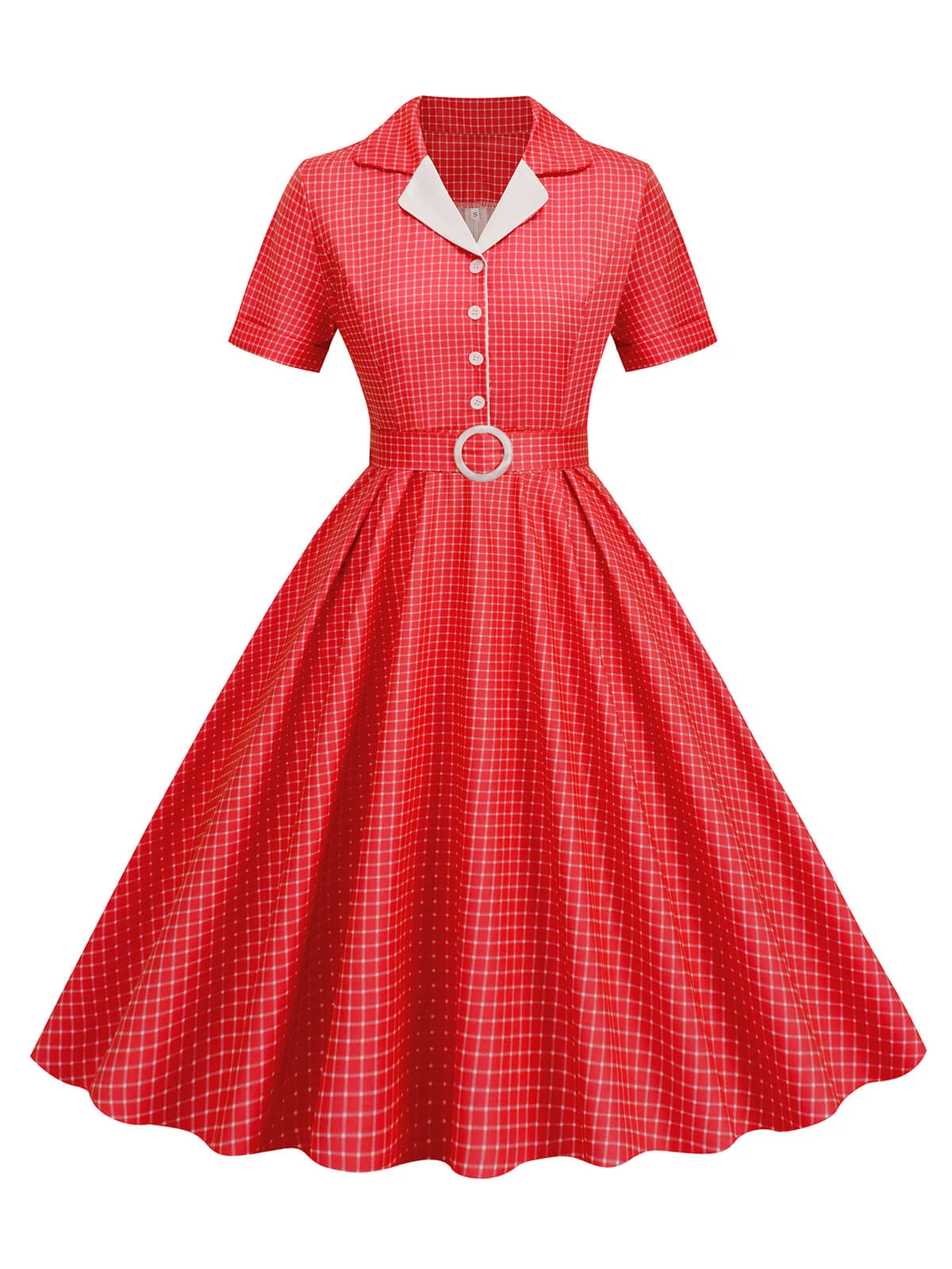 1950s Window Pane Plaid Lapel Swing Dress 9 1950s Window Pane Plaid Lapel Swing Dress - Image 7