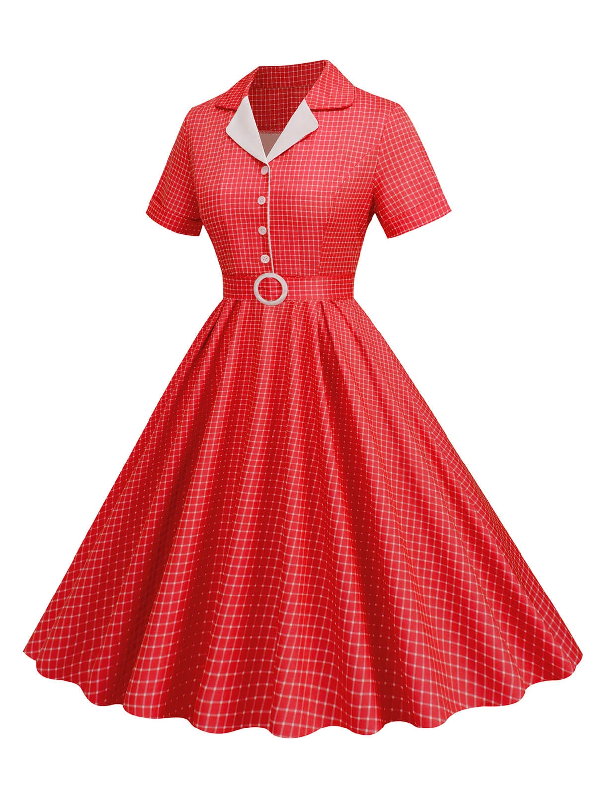 1950s Window Pane Plaid Lapel Swing Dress 10 1950s Window Pane Plaid Lapel Swing Dress - Image 8