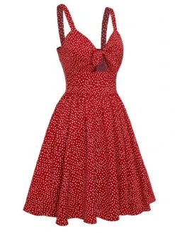 Red 1950s Spaghetti Strap Heart Print Dress -BUNBUN Fancy Clothing Shop SCHL003762 2 compressed