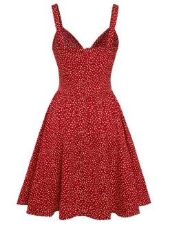 Red 1950s Spaghetti Strap Heart Print Dress -BUNBUN Fancy Clothing Shop SCHL003762 3 compressed