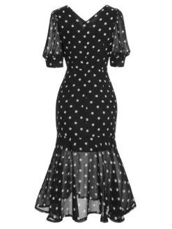 Black 1930s Polka Dot Mermaid Dress 8 Black 1930s Polka Dot Mermaid Dress -BUNBUN Fancy Clothing Shop SCHL003798 B 1 3