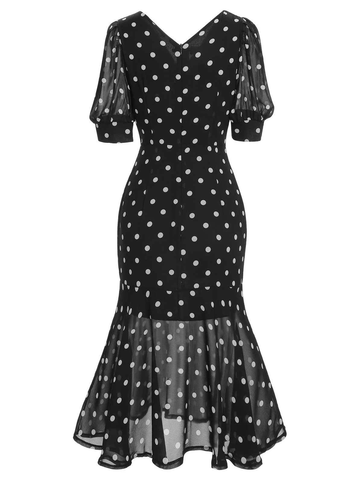 Black 1930s Polka Dot Mermaid Dress 5 Black 1930s Polka Dot Mermaid Dress - Image 3