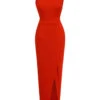 Red 1960s One Shoulder Slit Long Dress -BUNBUN Fancy Clothing Shop SCHL003811 R 1 1