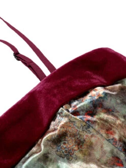 Green 1960s Floral Velvet Spaghetti Strap Dress -BUNBUN Fancy Clothing Shop SCHL003813 MC 01 5