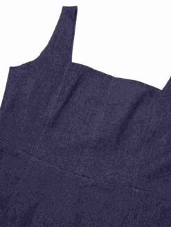 Blue 1960s Solid Square Neck Cowboy Dress -BUNBUN Fancy Clothing Shop SCHL003852 BL 01 5