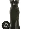 Green Gray 1930s Solid Velvet Slit Mermaid Dress
