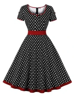 1950s Contrast Polka Dots Buttoned Dress 20 1950s Contrast Polka Dots Buttoned Dress -BUNBUN Fancy Clothing Shop SCHL003868 B 1 compressed