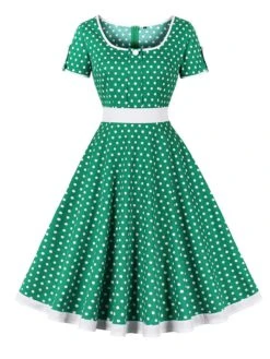 1950s Contrast Polka Dots Buttoned Dress 26 1950s Contrast Polka Dots Buttoned Dress -BUNBUN Fancy Clothing Shop SCHL003868 G 1 compressed