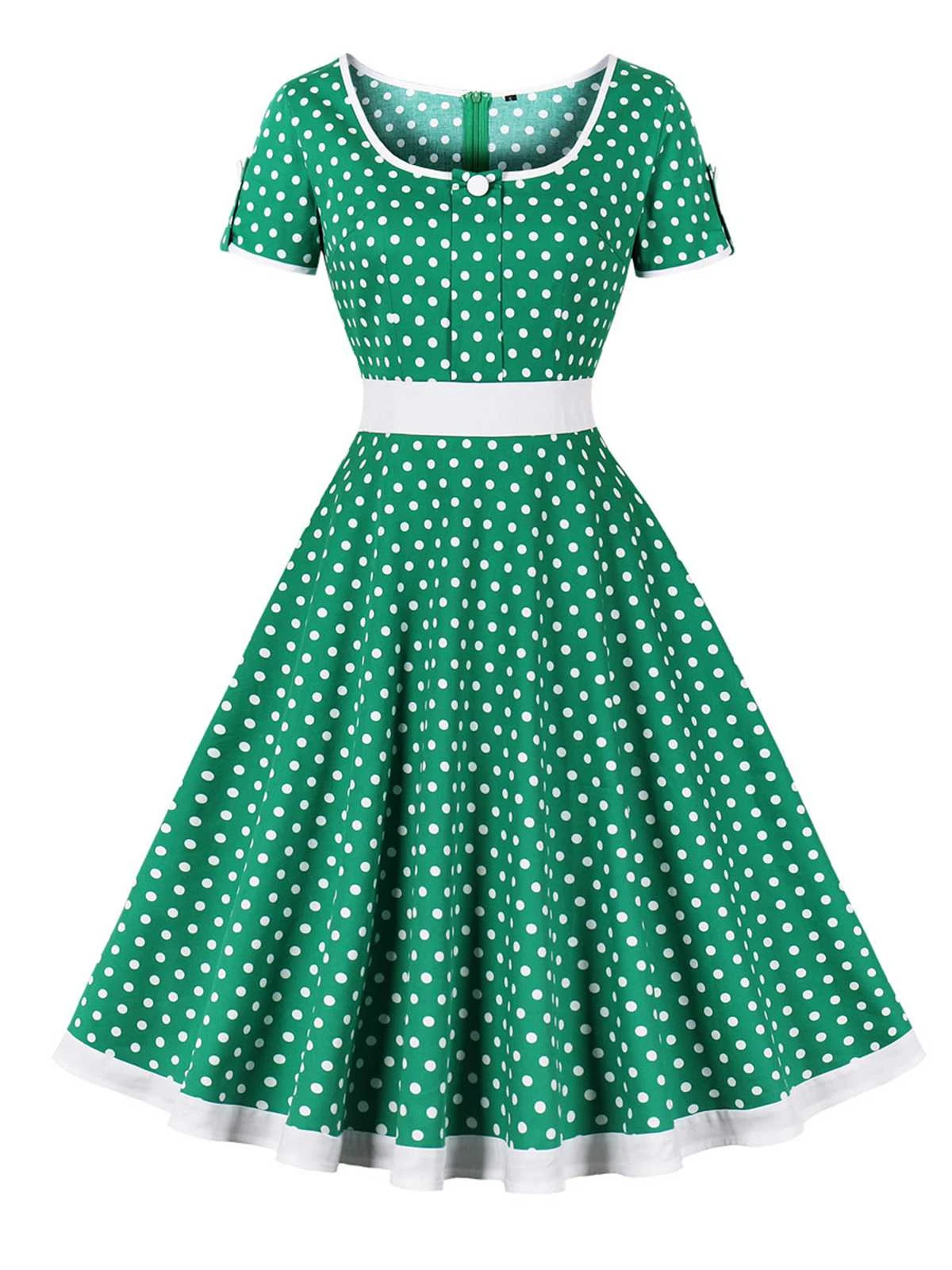 1950s Contrast Polka Dots Buttoned Dress 14 1950s Contrast Polka Dots Buttoned Dress - Image 12