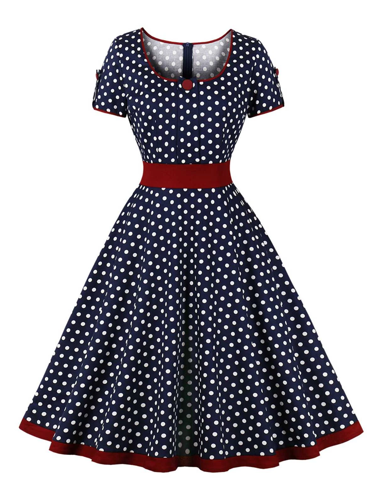 1950s Contrast Polka Dots Buttoned Dress 3 1950s Contrast Polka Dots Buttoned Dress