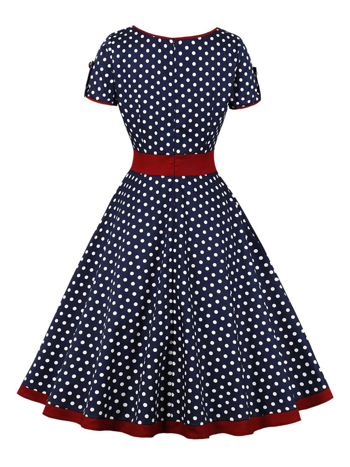 1950s Contrast Polka Dots Buttoned Dress 4 1950s Contrast Polka Dots Buttoned Dress - Image 2