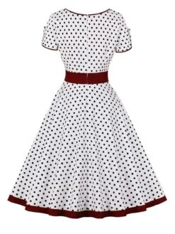1950s Contrast Polka Dots Buttoned Dress 23 1950s Contrast Polka Dots Buttoned Dress -BUNBUN Fancy Clothing Shop SCHL003868 W 1 compressed
