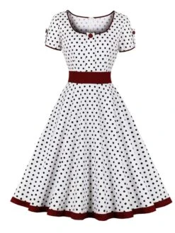 1950s Contrast Polka Dots Buttoned Dress 22 1950s Contrast Polka Dots Buttoned Dress -BUNBUN Fancy Clothing Shop SCHL003868 W 2 compressed