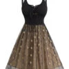 1950s Strap Mesh Stars Lace-Up Dress -BUNBUN Fancy Clothing Shop SCHL003870 KH 1