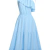 Blue 1940s One-Shoulder Sleeveless Ruffles Dress