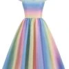 1950s Rainbow Gradient Sweetheart Cap Sleeved Dress -BUNBUN Fancy Clothing Shop SCHL003914 MC 4