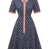 Dark Blue 1950s Polka Dot Lapel Dress -BUNBUN Fancy Clothing Shop SCHL003915 DBL 1 1