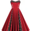 1950s Polka Dot Contrast Spaghetti Strap Dress -BUNBUN Fancy Clothing Shop SCHL003916 R 1 5