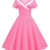 1950s V-Neck Polka Dots Swing Dress -BUNBUN Fancy Clothing Shop SCHL003921 P 1 compressed
