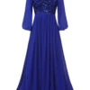 Royal Blue 1920s Sequined Sweetheart Neck Maxi Dress 1 Royal Blue 1920s Sequined Sweetheart Neck Maxi Dress -BUNBUN Fancy Clothing Shop SCHL003950 RBL 1 1