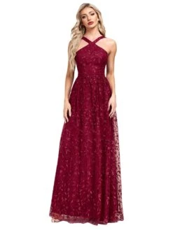 Wine Red 1920s Embroidered Mesh Maxi Dress -BUNBUN Fancy Clothing Shop SCHL003951 WR 1 2