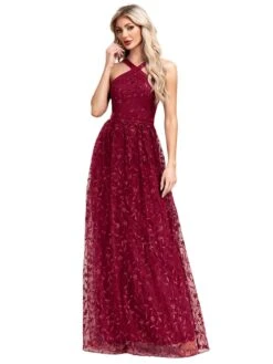 Wine Red 1920s Embroidered Mesh Maxi Dress -BUNBUN Fancy Clothing Shop SCHL003951 WR 1 3