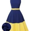 [Pre-Sale] Dark Blue & Yellow 1950s Solid Boat Neck Dress -BUNBUN Fancy Clothing Shop SCHL003994 01