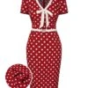 [Pre-Sale] Red 1960s Polka Dots Tie Neck Dress -BUNBUN Fancy Clothing Shop SCHL004036 01