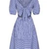 Blue 1950s Striped Raglan Square Neck Smocked Dress 2 Blue 1950s Striped Raglan Square Neck Smocked Dress -BUNBUN Fancy Clothing Shop SCHL004061 3
