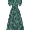 Green 1940s Floral Waist Tie Dress -BUNBUN Fancy Clothing Shop SCHL004063 1
