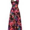 Multicolor 1940s Abstract Floral A-line Strap Dress -BUNBUN Fancy Clothing Shop SCHL004065 1