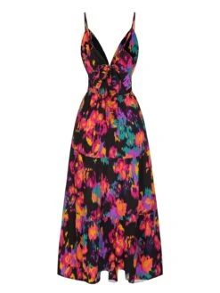 Multicolor 1940s Abstract Floral A-line Strap Dress -BUNBUN Fancy Clothing Shop SCHL004065 3