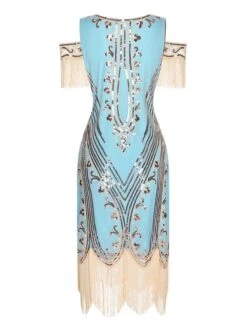 1920s Cold Shoulder Embroidered Fringe Sequins Dress -BUNBUN Fancy Clothing Shop SCHL004098 11 compressed