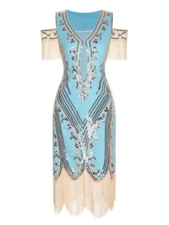 1920s Cold Shoulder Embroidered Fringe Sequins Dress -BUNBUN Fancy Clothing Shop SCHL004098 9 compressed