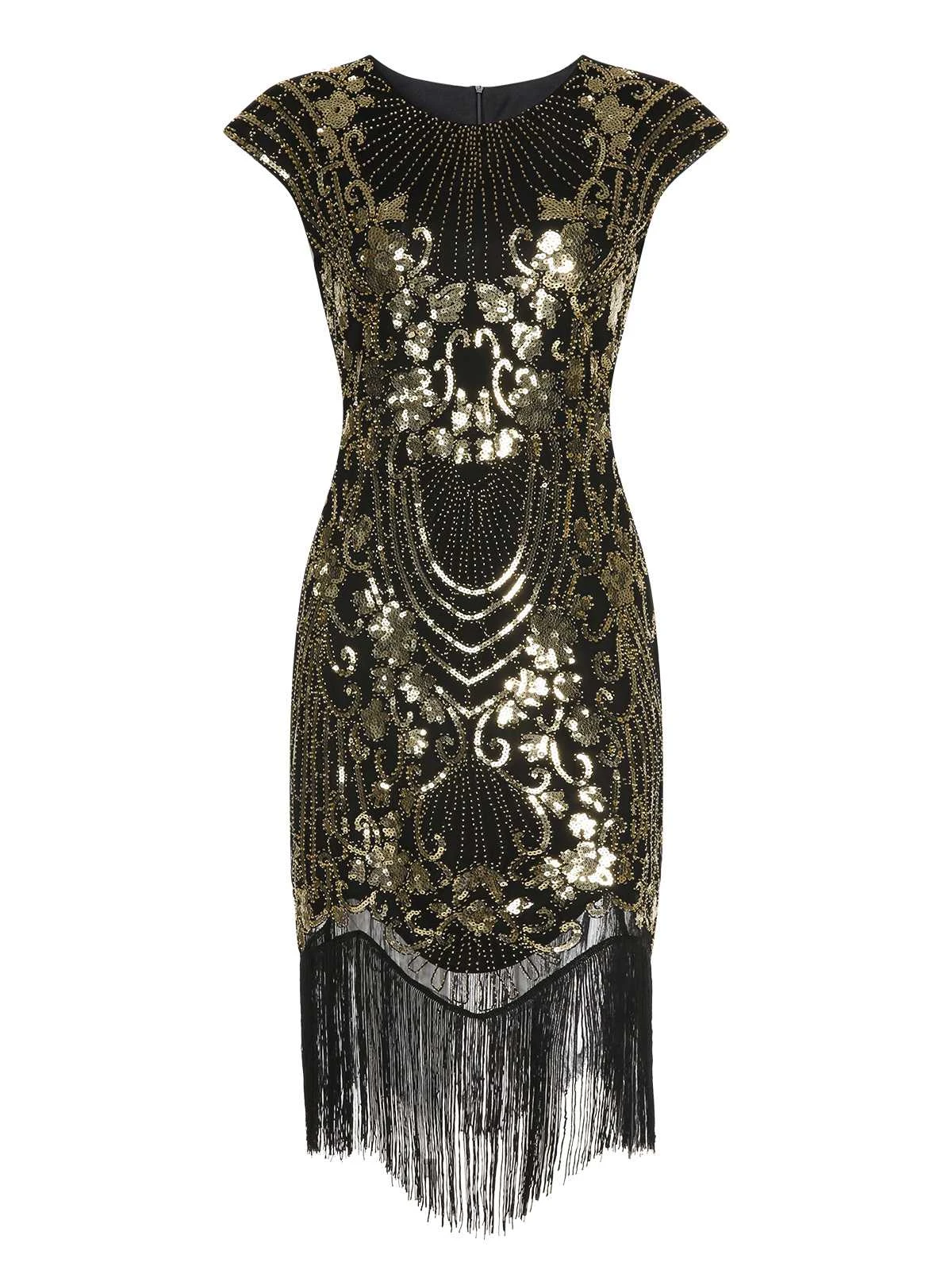 Black 1920s Sequined Tassel Cap Sleeve Dress 3 Black 1920s Sequined Tassel Cap Sleeve Dress