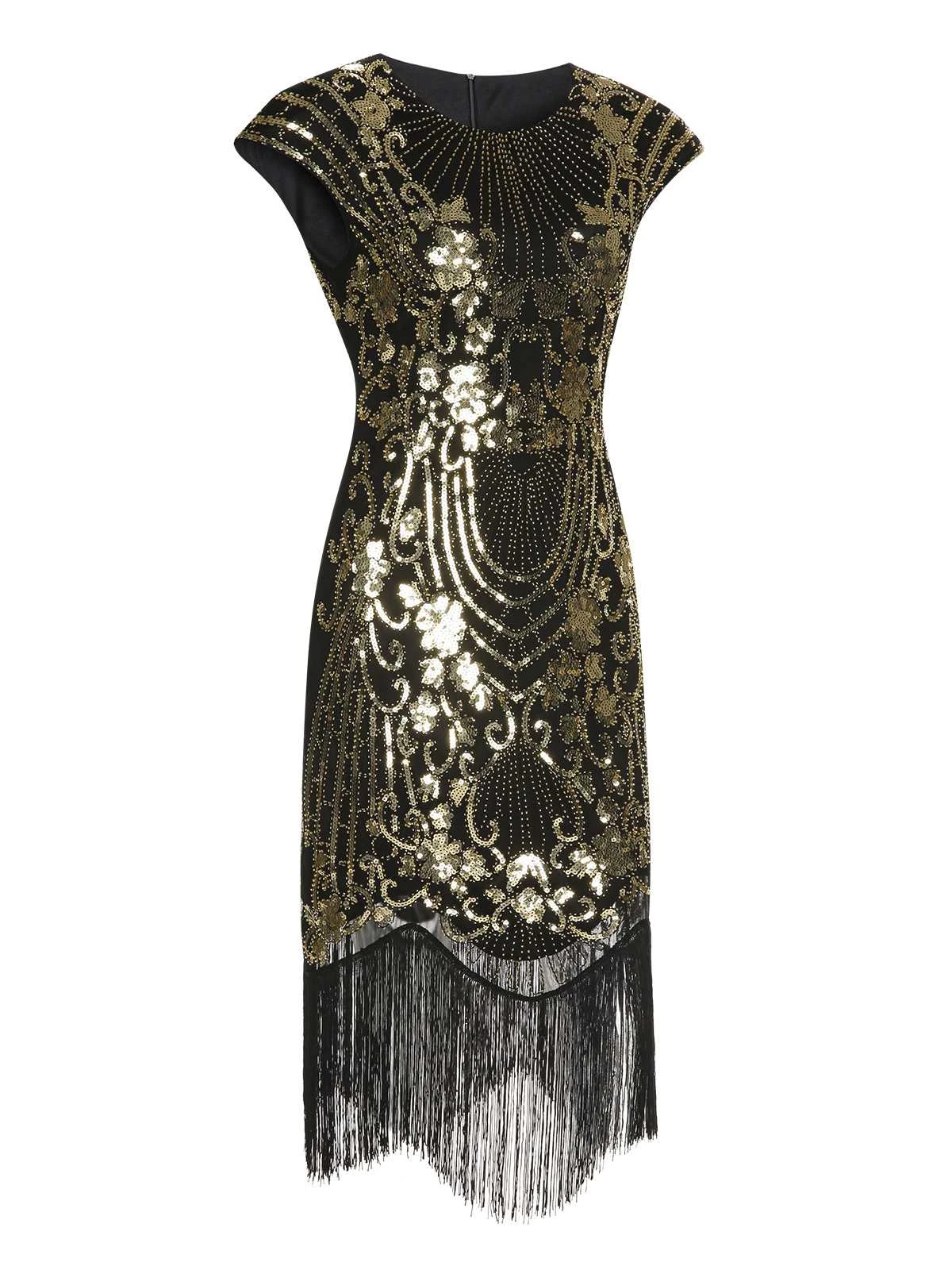 Black 1920s Sequined Tassel Cap Sleeve Dress 4 Black 1920s Sequined Tassel Cap Sleeve Dress - Image 2