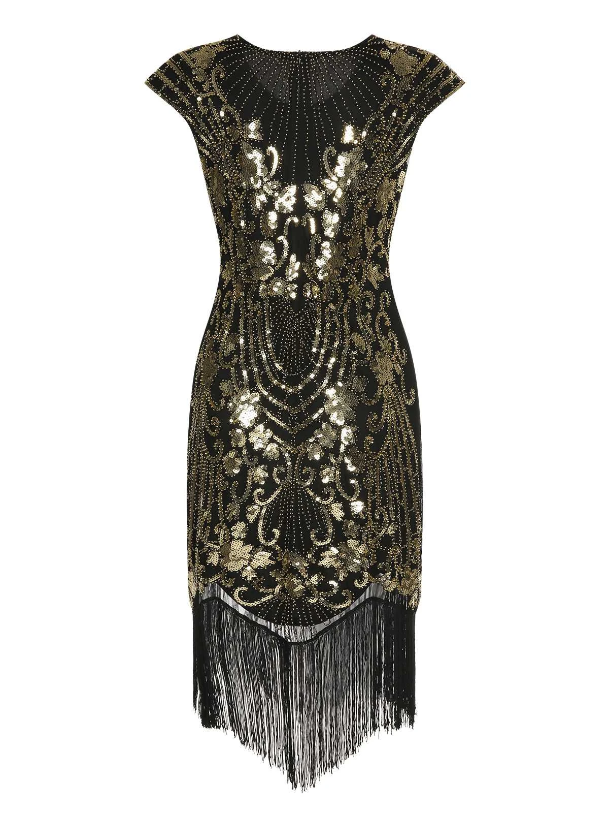 Black 1920s Sequined Tassel Cap Sleeve Dress 5 Black 1920s Sequined Tassel Cap Sleeve Dress - Image 3
