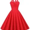 Red 1950s Polka Dot Halter Swing Dress 1 Red 1950s Polka Dot Halter Swing Dress -BUNBUN Fancy Clothing Shop SCHL004143 R 1