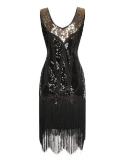 1920s Sequined Tassel V-Neck Dress -BUNBUN Fancy Clothing Shop SCHL004152 3