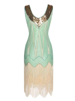 1920s Sequined Tassel V-Neck Dress -BUNBUN Fancy Clothing Shop SCHL004152 7