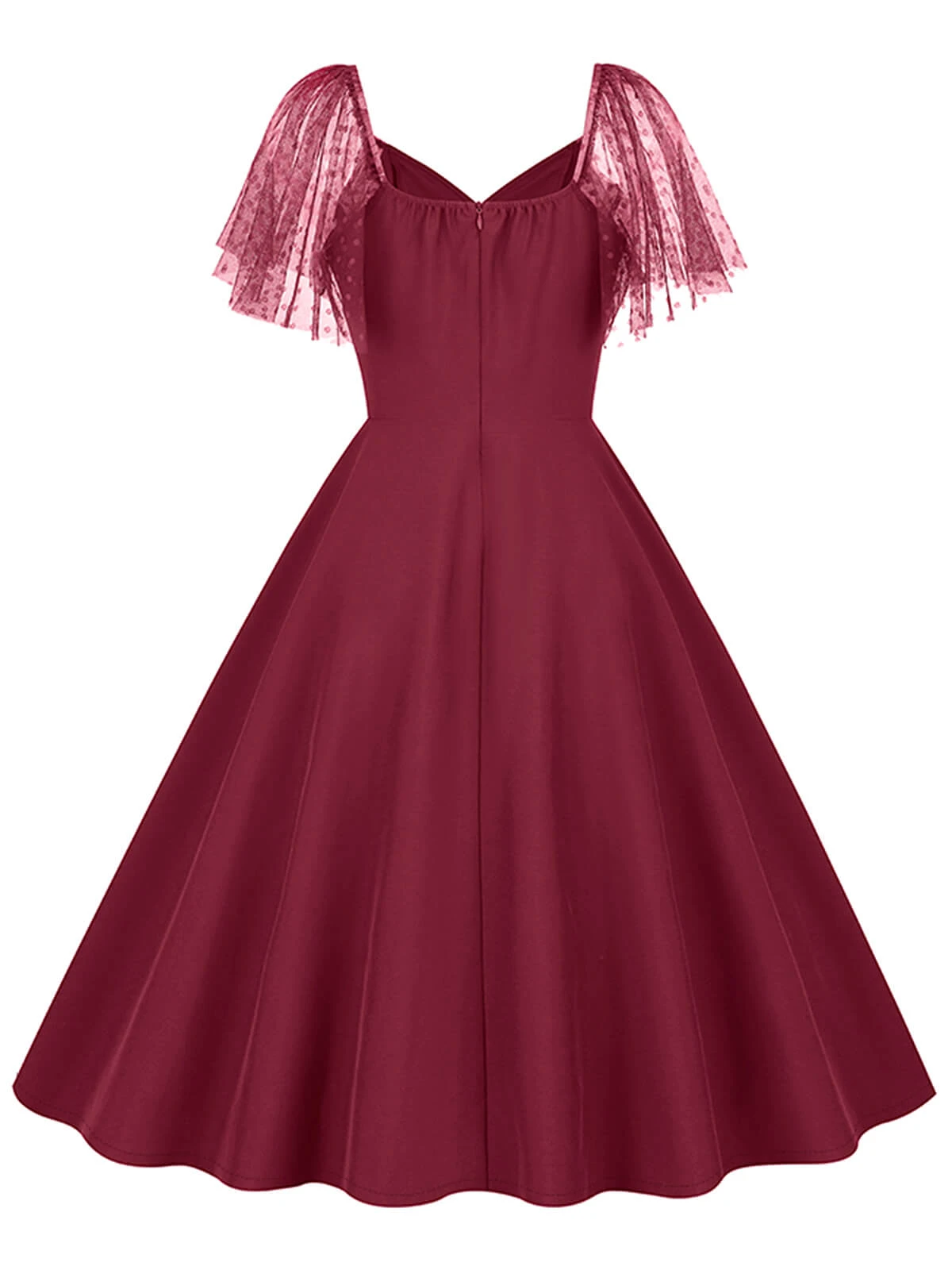 1950s Solid Dots Mesh Sleeve V-Neck Dress 8 1950s Solid Dots Mesh Sleeve V-Neck Dress - Image 7