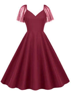 1950s Solid Dots Mesh Sleeve V-Neck Dress 20 1950s Solid Dots Mesh Sleeve V-Neck Dress -BUNBUN Fancy Clothing Shop SCHL004156 DER 2