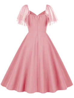 1950s Solid Dots Mesh Sleeve V-Neck Dress 18 1950s Solid Dots Mesh Sleeve V-Neck Dress -BUNBUN Fancy Clothing Shop SCHL004156 P 2