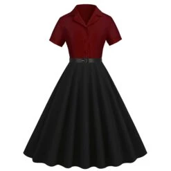 1950s Lapel Contrast Belted Dress -BUNBUN Fancy Clothing Shop SCHL004157 DER 1 compressed